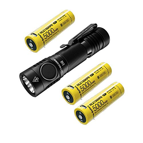 NITECORE E4K Next generation 21700 Compact EDC Flashlight - 4x CREE XP-L2 V6-4400 Lumens w/3x NITECORE NL2150HPR Rechargeable Li-ion Batteries