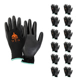 Jack Boss 12 guantes de trabajo de seguridad para hombres y mujeres con agarre recubierto de poliuretano en la palma y los dedos, guantes de trabajo sin costuras para trabajos ligeros, jardinería