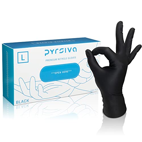 PYRSIVA Guantes desechables de nitrilo médico | Sin látex | Grado médico (L, negro)