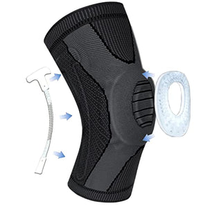 VIRIDIANA Rodillera Deportiva Multifuncionales para Hombre y Mujer, Rodillera de Gel Rodillera Deportiva Elite para Gym, Correr, Basquetbol, Voleibol, Futbol, Con bloque de silicona anticolisión para proteger y apoyar la rodilla, gris, L