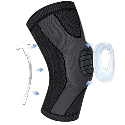 VIRIDIANA Rodillera Deportiva Multifuncionales para Hombre y Mujer, Rodillera de Gel Rodillera Deportiva Elite para Gym, Correr, Basquetbol, Voleibol, Futbol, Con bloque de silicona anticolisión para proteger y apoyar la rodilla, gris, L