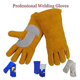 PRMAL Soldador Spot MUÑECO Guantes de 14"35 cm Splith Cowhide Worker Worker Gloves Reforzado Thumb Palm Revista Guante de Soldadura de Palanca Peso Ligero y ampliamente Utilizado