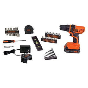 BLACK+DECKER 20V MAX* POWERCONNECT Taladro/destornillador inalámbrico + 44 piezas Kit de proyecto doméstico (LDX50PK)