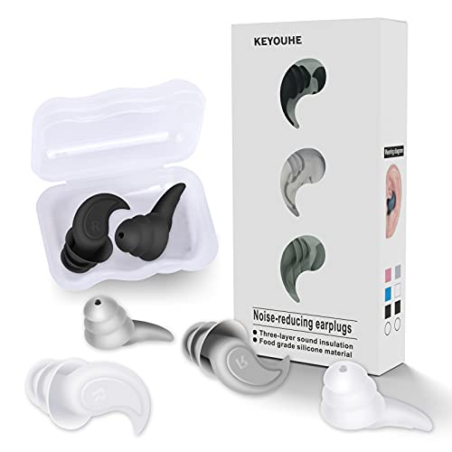 Tapones para los oídos para dormir, con cancelación de ruido, silicona flexible reutilizable, 3 colores, impermeables, reducción de ruido para nadar, conciertos, aviones (negro y blanco)