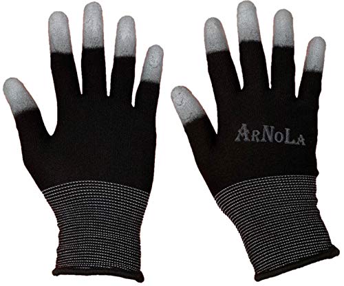 ARNOLA 2 pares de guantes antiestáticos negros de ajuste superior con punta de los dedos de fibra de carbono de 13 G, guantes de trabajo de seguridad ESD con revestimiento de poliuretano (2, extragrandes)