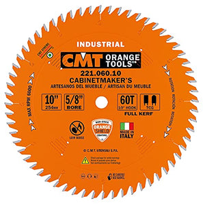 CMT 221.060.10 Hoja de sierra industrial para gabinete, 10 pulgadas x 60 dientes TCG molido con orificio de 5/8 pulgadas, revestimiento de PTFE