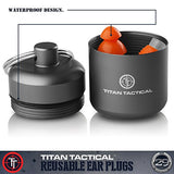 Titan Tactical 29NRR - Tapones reutilizables para los oídos (con filtro de ruido extraíble y carcasa de aluminio resistente (para canales normales y pequeños)