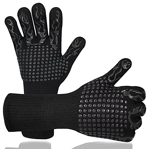 Nasjac Guantes de Barbacoa, Guantes Asador de Parrilla para Horno 1472 ℉de Silicona Guantes Cocina Aislamiento Térmico Resistente a Altas Temperaturas Antideslizantes para Cocción, Horneado, Soldadura, Corte, 13 Pulgadas (Negro)