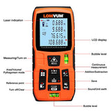 Medición láser LOMVUM 393 pies - Herramienta de medición láser con conmutación de unidad de M/in/pies, LCD retroiluminada, modo pitagórico, medida distancia, área y volumen, bolsa de transporte y batería incluida