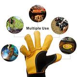 KIM YUAN Guantes de piel resistentes al calor y al fuego con costuras de Kevlar, guantes perfectos para soldadura/horno/parrilla/barbacoa/chimenea/estufa/soporte para ollas/soldadora/manipulación de animales, (14 pulgadas-negro)