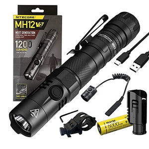 Combo: Nitecore MH12 V2 C-ree XP-L2 V6 Linterna LED -1200 lúmenes - Batería (incluida) con interruptor de presión RSW3 y montaje en desplazamiento