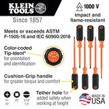 Klein Tools 85076INS - Juego de destornilladores aislados con destornillador de 1000 V, (3) Phillips y (2) puntas ranuradas y cuadradas, 6 piezas