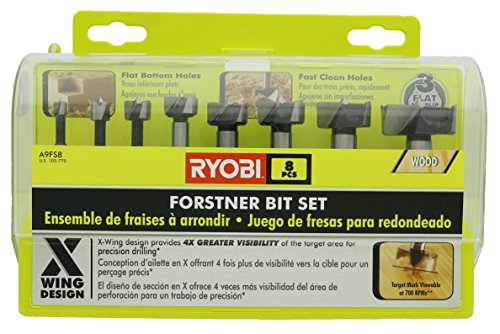 Ryobi A9FS8R1 Juego de brocas Forstner X-Wing de 8 piezas para trabajar la madera