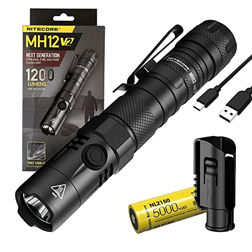 Nitecore MH12 V2 CREE XP-L2 V6 Linterna LED -1200 lúmenes con celda de alta capacidad de 5000 mm y cable de carga Eco Sensa incluido