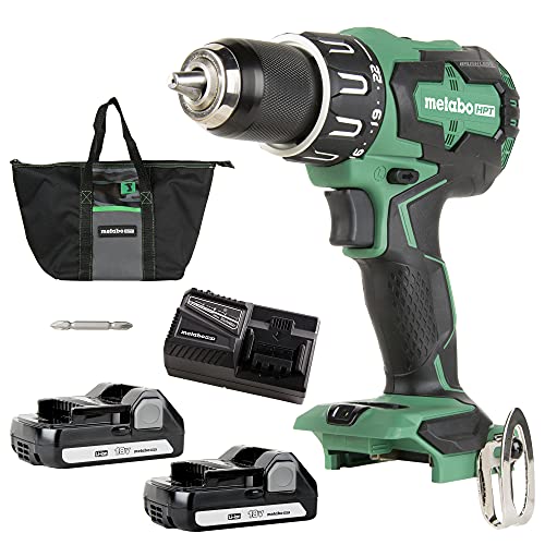 Metabo HPT Kit de taladro/destornillador inalámbrico MultiVolt de 18 V, motor sin escobillas, portabrocas de metal sin llave de 1/2 pulgada, garantía de herramienta de por vida | DS18DBFL2E