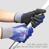 HPHST - Guantes de trabajo impermeables, 3 pares de guantes de seguridad de trabajo resistentes al aceite, guantes de jardinería con revestimiento de nitrilo para hombres y mujeres, color azul, mediano, 3 pares