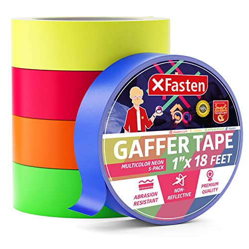 XFasten Cinta de neón multicolor, 1 pulgada x 18 pies, fluorescente (paquete de 5)