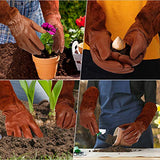 Guantes de Jardinería para Hombres y Mujeres. Piel de Cabra Guantes de Trabajo de vaca que Tienen puños Largos para Proteger Brazos Hasta los Codos. Perfecto para el corte de Rosas Cactus Blackberry