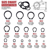 Hilitchi 150-Pcs Alloy Steel External Circlip Snap Retaining Clip Ring Assortment Kit - Size: 4mm to 28mm