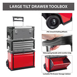 BIG RED TRJF-C305ABD Torin Organizador de taller de garaje: caja de herramientas portátil apilable de acero y plástico con 3 cajones, rojo