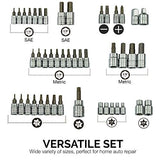 NEIKO 01145A Premium Master Combination Bit Socket Set | 45 Piece | SAE and MM | 1/4" and 3/8” Drive | Torx | Hex | External Torx | Screwdriver | S2 Steel Bits | Cr-V Steel Sockets