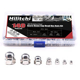 Hilitchi 140-pcs M3 M4 M5 M6 M8 M10 M12 Acorn Dome Cap Head Kit Surtido de tuercas hexagonales de acero inoxidable 304