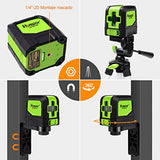 Huepar Nivel Láser Autonivelante Verde Líneas Láser DIY Cross Line Laser Transversales Horizontales y Verticales Estándar, laser level Incluye Base Giratoria Magnética, Objetivo Láser 2xAA baterias-9011G