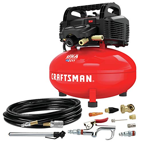 CRAFTSMAN Compresor de aire, 6 galones, pancake, sin aceite con kit de accesorios de 13 piezas (CMEC6150K)