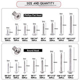 Hilitchi Juego de 570 tornillos de cabeza plana redonda de acero inoxidable Phillips M 3 4 5 6