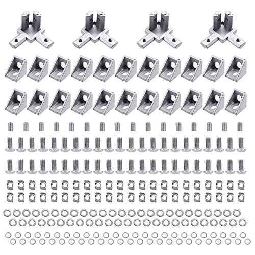 Hilitchi Juego de 230 conectores de perfil de aluminio que incluye soporte de esquina, soporte de esquina de extremo de 3 vías, tuerca de ranura en T, tornillo de tornillo de botón con brida para perfil de extrusión de aluminio de la serie 2020