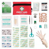 Mini kit de primeros auxilios, kit de primeros auxilios, 110 piezas, incluye manta de papel de aluminio, respirador de RCP, tijeras para viajes, hogar, oficina, vehículo, camping, lugar de trabajo y al aire libre (rojo)