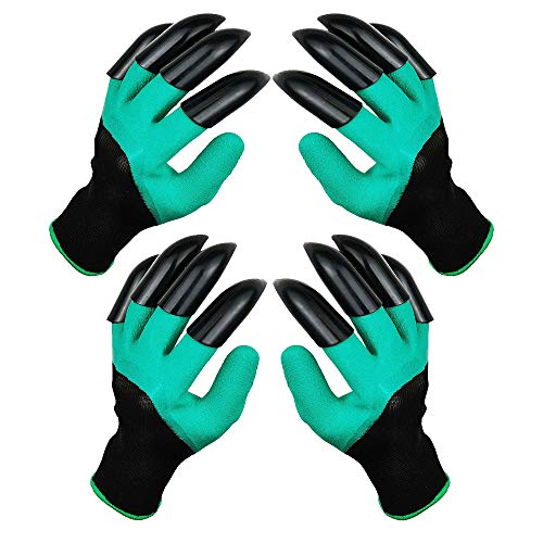 DCCPAA Guantes de jardín con garras, 2 pares (dos manos con garras) para cavar, plantar, deshierbar, sembrar, impermeable, el mejor regalo de jardinería para hombres y mujeres, color verde