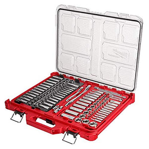 Milwaukee 48-22-9486 1/4" y 3/8", juego de 106 piezas de trinquete y enchufe con organizador de perfil bajo, SAE y métrico