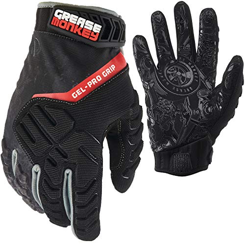 Grease Monkey Gel-PRO Guantes mecánicos de agarre, guantes de trabajo de protección premium con agarre y capacidad para pantalla táctil, velo, grande