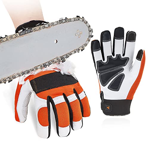 Vgo 1 par de Guantes de Trabajo Para Motosierra, Protección Para Sierra En La Parte Posterior Izquierda (L/G, naranja, GA8912)