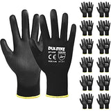 Guantes de trabajo con revestimiento de poliuretano ultrafinos, 12 pares, excelente agarre, carcasa de nailon negro, guantes de trabajo de seguridad, puños de muñeca de punto, ideales para trabajos ligeros. (Grande)