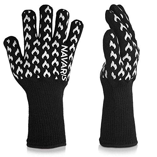 BBQ Grill Oven Mitts Guantes Tejido ignífugo de Alta Temperatura ignífugo más Silicona con Aislamiento Horno microondas Horno Grill Horno Guantes de Cocina