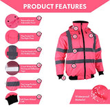 Chaqueta de seguridad reflectante de alta visibilidad, ropa de trabajo, ANSI, impermeable, forro acolchado, chaqueta ligera para mujer (rosa, 2XL)