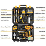 DEKOPRO Kit combinado de herramientas eléctricas de 126 piezas con taladro inalámbrico de 8 V, portabrocas sin llave de 10 mm, 3/8 pulgadas, juego de herramientas profesionales para el hogar, kits de herramientas de mano para reparación de jardín, oficina