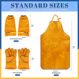 Glarks Juego de 3 protectores de trabajo de soldadura, incluye delantal de trabajo de soldadura de cuero, mangas de trabajo de soldadura y guantes de soldadura para soldadores, chimenea, barbacoa, jardinería, Amarillo, as picture shown