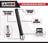 ARES 39006 - Juego de llaves hexagonales SAE extra largas - La broca S2 proporciona un mayor par de torsión - Práctico riel de almacenamiento incluido - Enchufes de acero al cromo vanadio tratado con calor