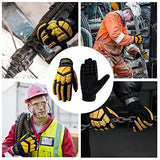 Guantes de trabajo resistentes, guantes de trabajo mecánicos antivibración para hombres, guantes de trabajo con acolchado SBR, guantes protectores de impacto TPR (extragrandes, negro y amarillo)