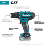 Makita FD09R1 12 V Max CXT® iones de litio inalámbrico 3/8 pulgadas Driver-Drill Kit (2.0 Ah)