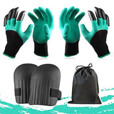 Guantes de jardinería con garras, rodilleras de jardinería con correas ajustables, el mejor regalo de jardín para hombres y mujeres, jardineros, 2 pares de guantes impermeables 1 par de rodilleras para excavar plantas