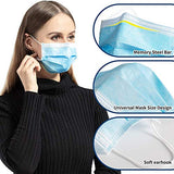 Mascarilla desechable, diseño de 3 capas, protección de cara azul transpirable con bucles elásticos, antipolvo, máscara de seguridad antipolvo para adultos, hombres, mujeres, uso interior y exterior (50 unidades)