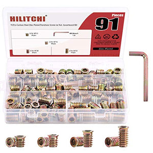 Hilitchi 90Pcs Furniture Screw in Nut Threaded Wood Inserts Bolt Fastener Connector Hex Socket Drive Insert Nuts for Wood Furniture with Bonus Hex Spanner (5/16"-18)