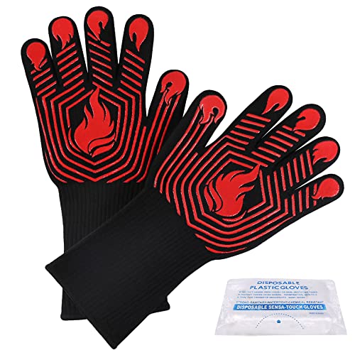 Guantes de barbacoa, guantes resistentes al calor, guantes ignífugos, guantes de parrilla de silicona antideslizantes lavables, guantes de cocina para barbacoa, parrilla, cocina, hornear, camping, ahumador (rojo)