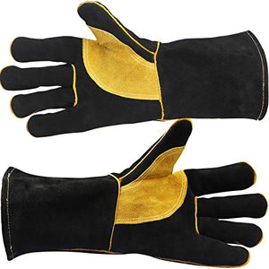 Guantes de soldadura, de piel, resistentes al calor, resistentes al fuego, con costuras de Kevlar, resistentes al calor, para soldar, horno, parrilla, barbacoa, chimenea, estufa, soporte para ollas, soldador, 40,6 cm