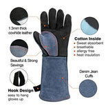 Guanguano Guantes de soldadura Ajuste for trabajos de soldador con soldadores de palma azul de espeso vaca, cuero, cuero, estufa de cocina, pinchazos, resistente a la punción Barbacoa Guante