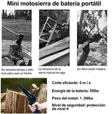 Hisemy Mini motosierra de 6 pulgadas inalámbrica —motosierra eléctrica funcional, sierra de podar eléctrica de mano, sierra de cadena de tijeras de podar livianas , adecuada para cortar ramas de jardín y árboles Motosierra Inalámbrica de Mano de 24 V